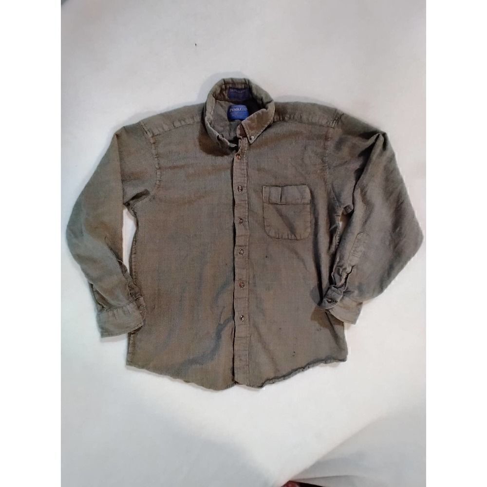 Vintage Pendleton 100% Wool Brown Green Woven Mens Long Sleeve Shirt Size Large
